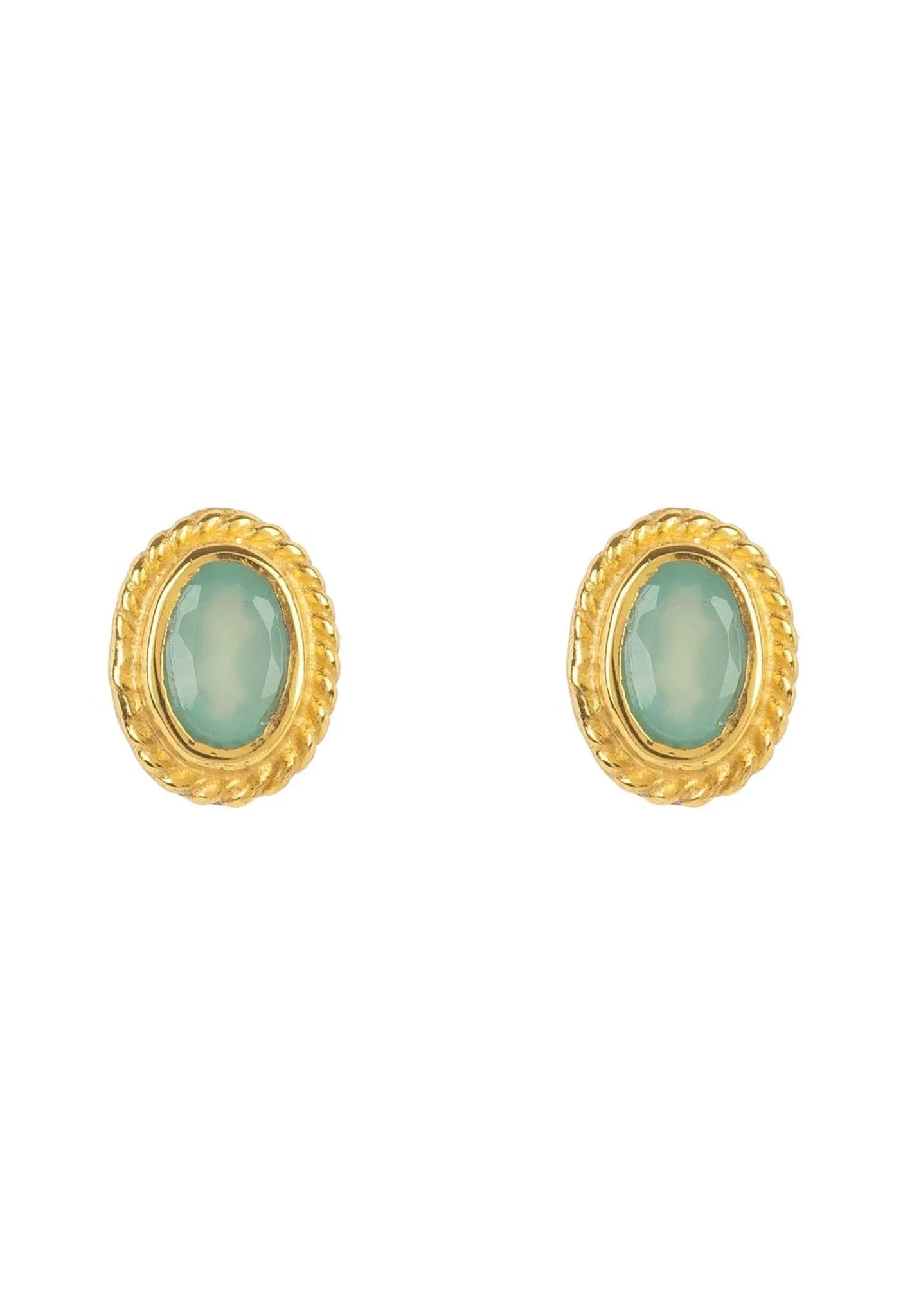 Birthstone Gold Gemstone Stud Earring March Aqua Chalcedony