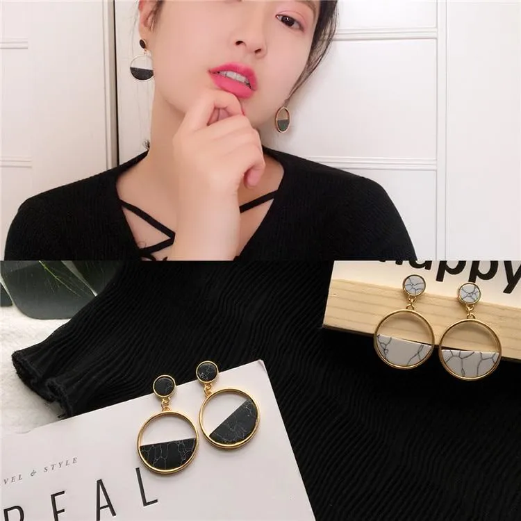 Handmade fashion simple geometric circular marble long earrings girls popular earrings earrings temperament EE88